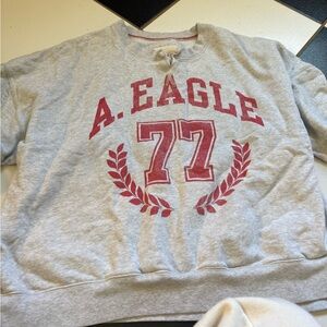 American Eagle Cream and Red Knit Sweater